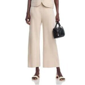 NWT Sioni Soft Cream Knit Wide-Leg Pants Neutral Toned Casual Ribbed Waistband